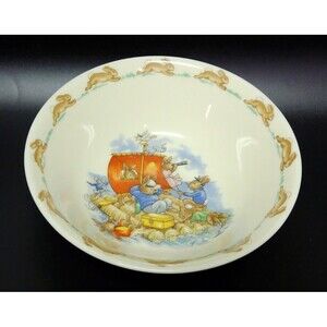 Royal Doulton, Bunnykins 6” Bone China Bowl, Dad on Raft with Children